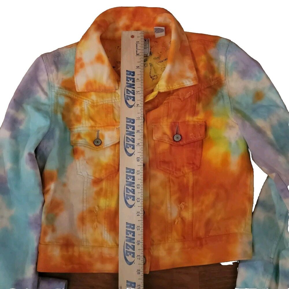 Old Navy Tie Dye Denim Cotton Jacket With Seed Bead‎ Design Womens Size M 00016 - Picture 4 of 9